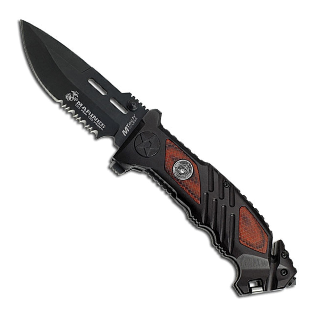SAMPLE -Marine Anchorpoint Rescue Spring-Assisted Knife - Brown Pakkawood
