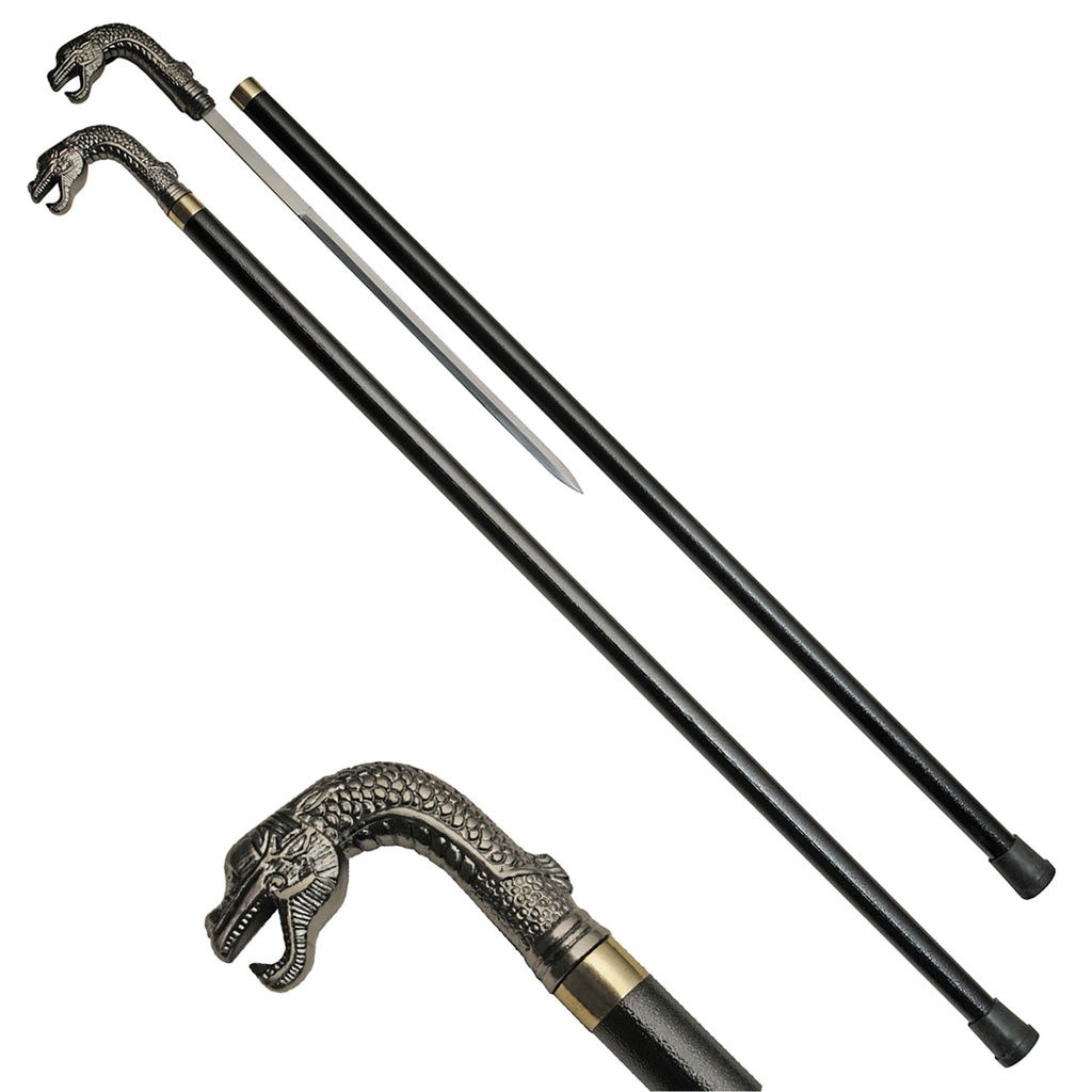 Dragon Regent Concealed Blade Sword Cane - Black & Brass