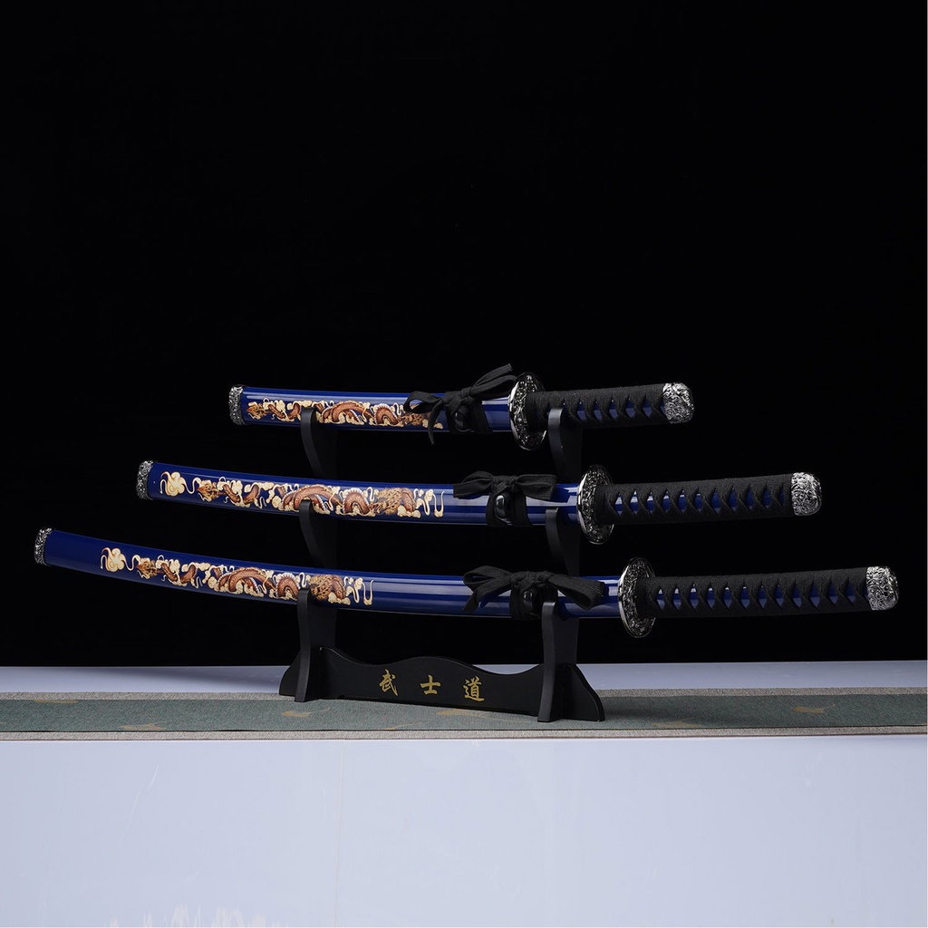 Dragon Lineage Ornamental Samurai Sword Set - Blue Scabbards
