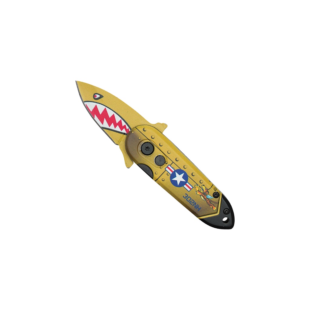 Atomic Nose Art Push Button Automatic Knife - Gold Bomber