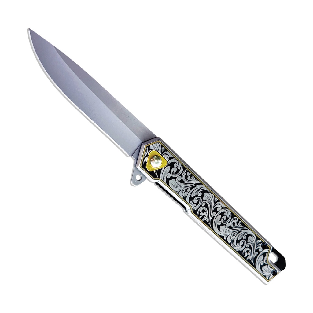 Gilded Florist Gentleman's Spring Assisted Knife - Silver Floral
