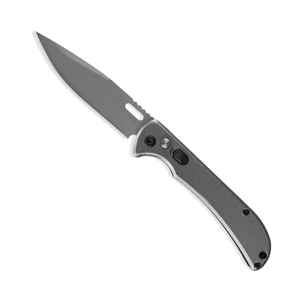 Minimalist Quick-Deploy Keychain Automatic Knife - Gray Aluminum