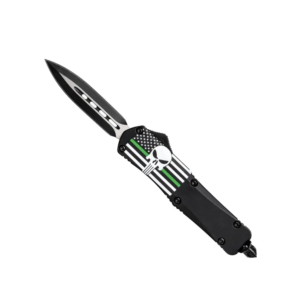 Covert OTF Knife Punisher with Green Line Flag