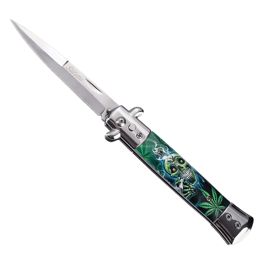 Rebel Ember Skull Automatic Stiletto Knife - Black Marble