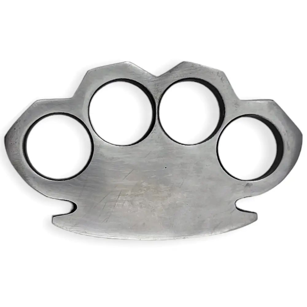 Silent Geometry Tri‑Ridge Brass Knuckles - Deep Silver Steel