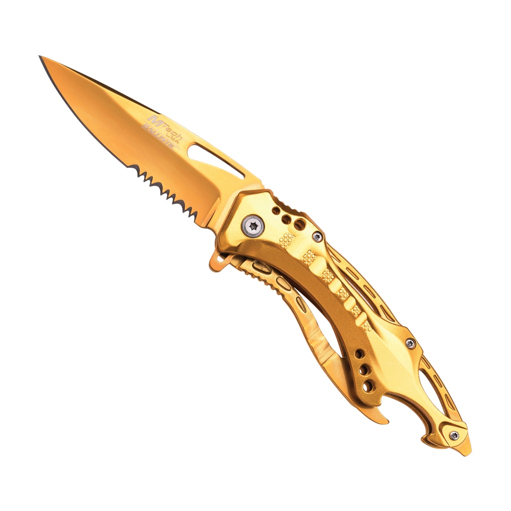 Bottle & Break Rescue-Utility Spring Assisted Knife - Gold Titanium
