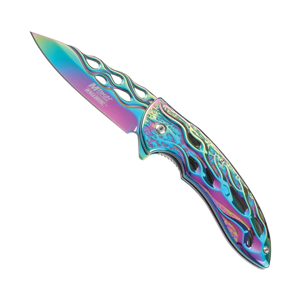 Flaming Spectrum Quick-Assist Folding Knife - Rainbow Steel