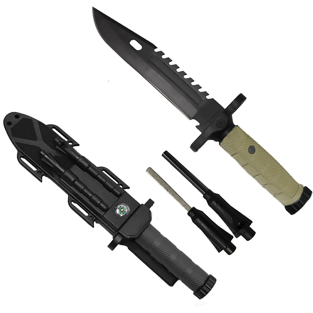 Shadow Spine Hybrid-Edge Tactical Fixed Blade Knife - Matte Black