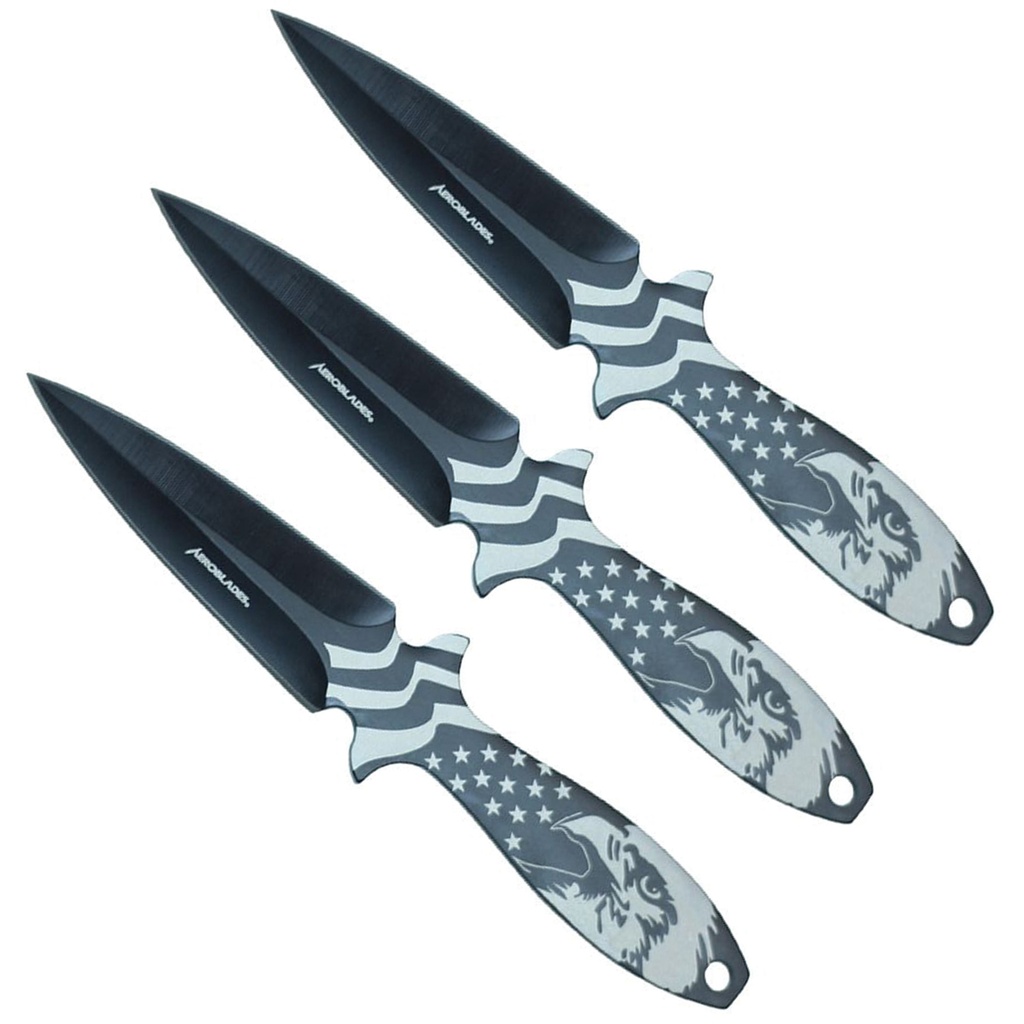 Patriot Shadow Balanced Throwing Knife Set - Black & White Flag