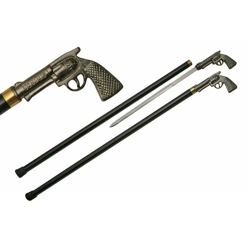 Duellist Pistol-Handle Sword Cane - Pewter