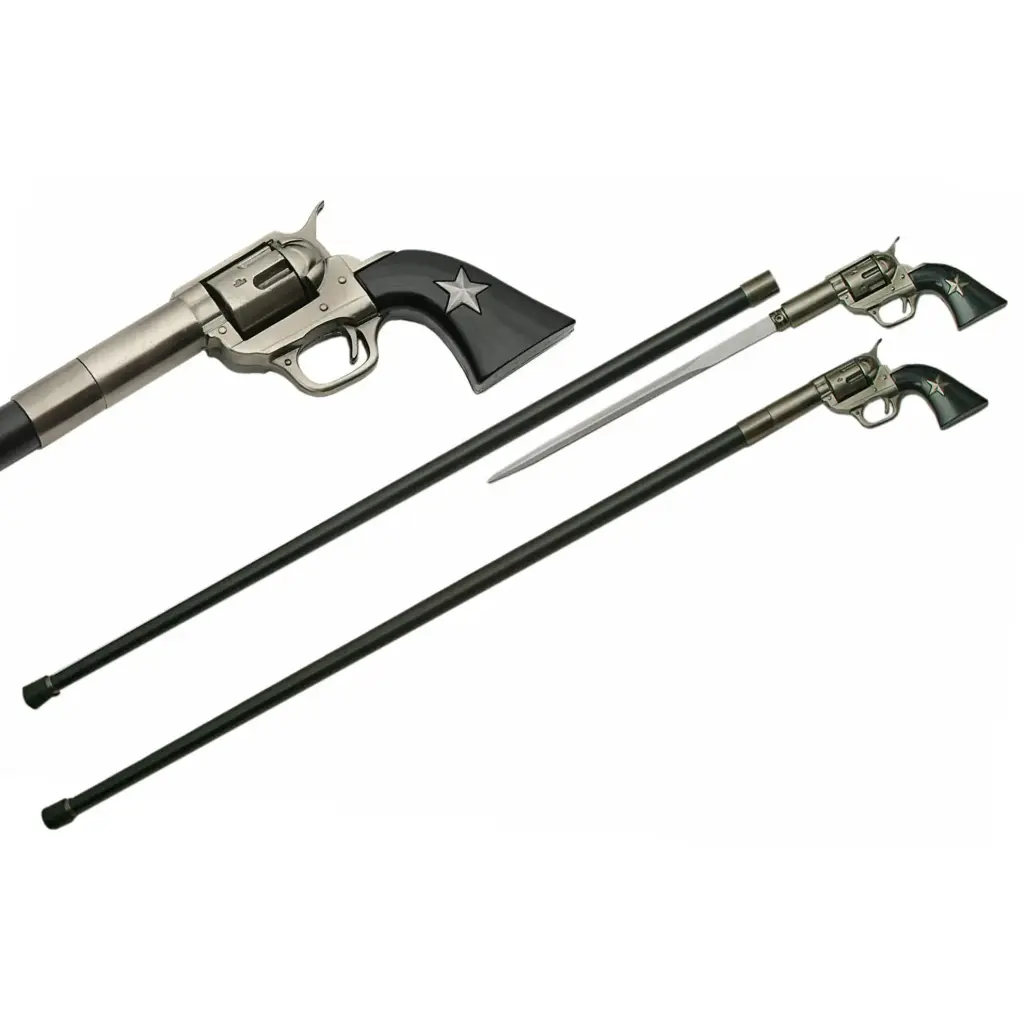 Revolver Star Gentleman Concealed Sword Cane - Black & Silver