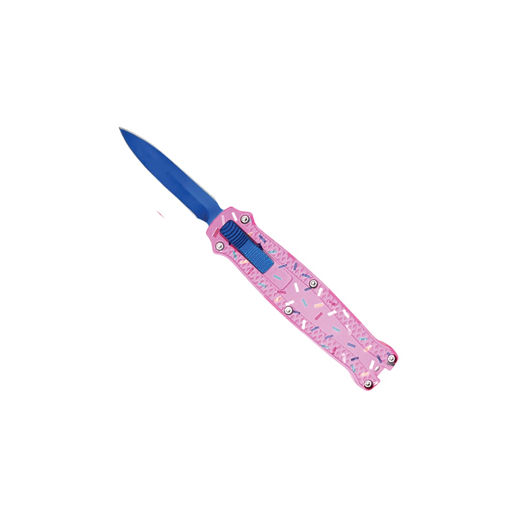 Cupcake Cotton Candy Quick-Deploy Mini OTF Knife - Pink Aluminum Blue Blade