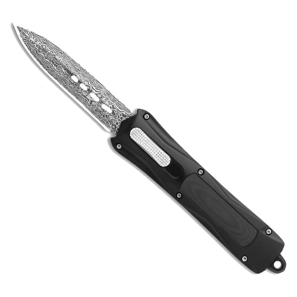 SleekStreak Versatile OTF Knife - Silver Damascus Etch