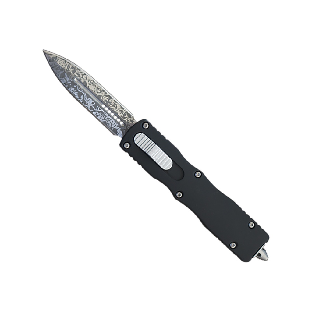 Damascus Pulse Front-Switch OTF Knife - Damascus Etch