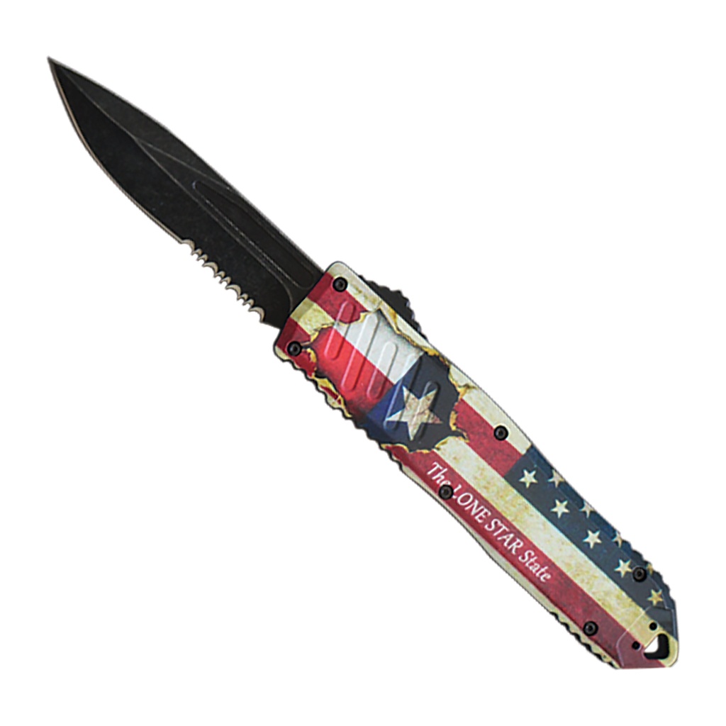 Lone Star Slide-Action OTF Knife - Texas Flag Aluminum