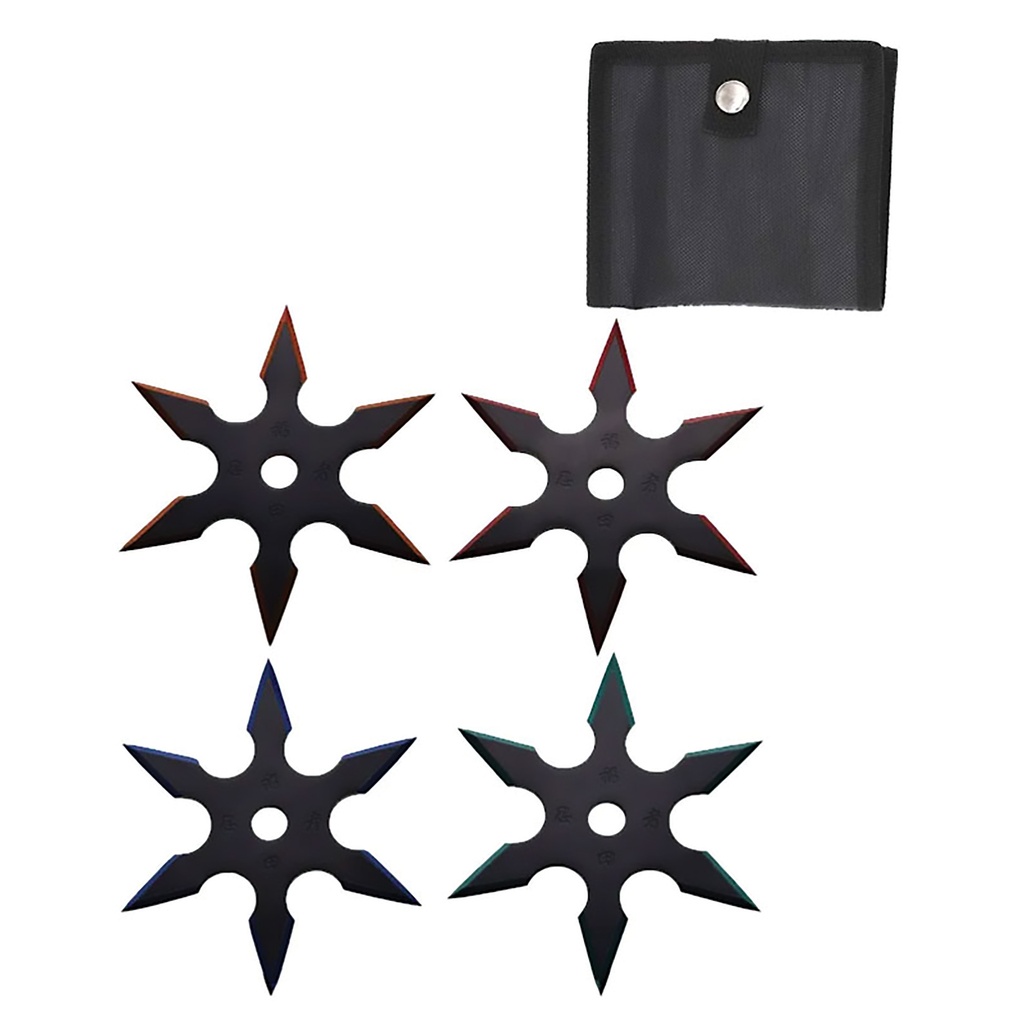 Dual-Spectrum Six Precision Throwing Star Set - Black with Blue/Red