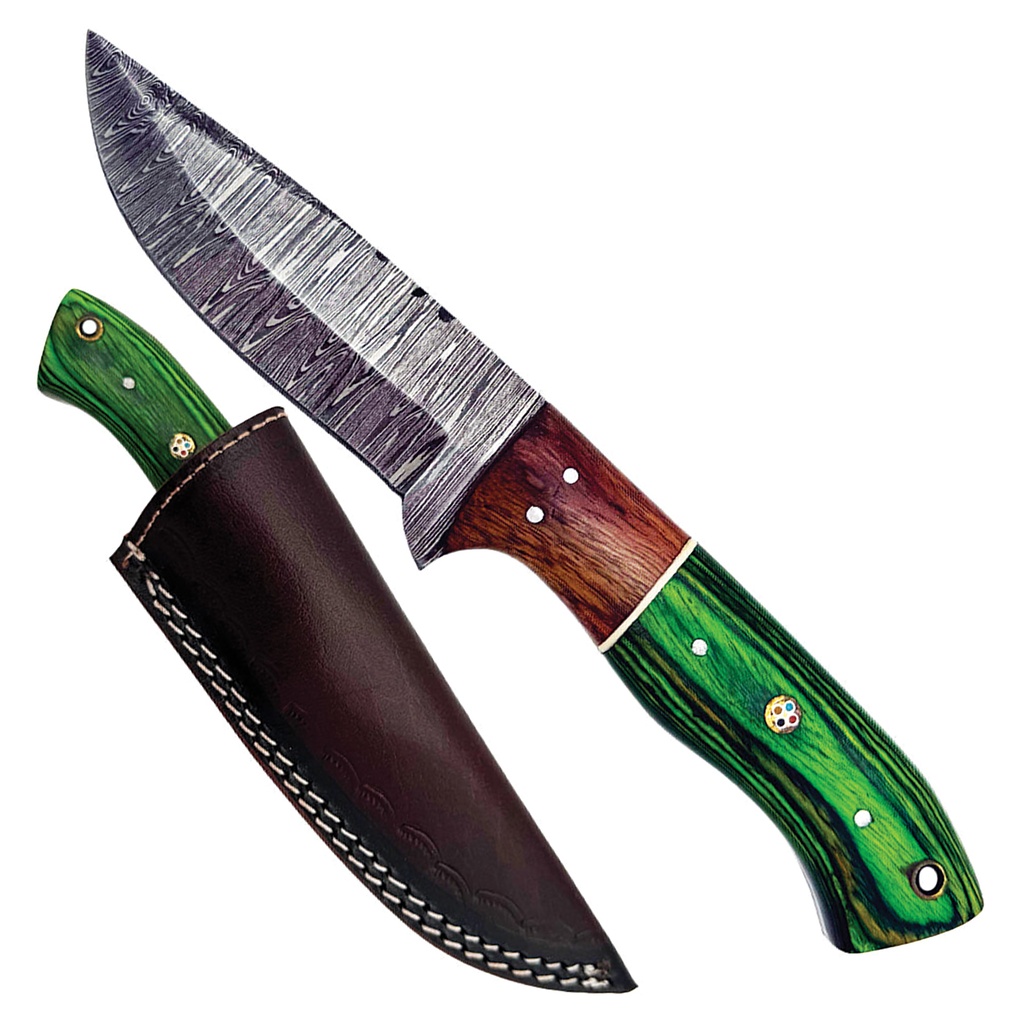 Forest Vein Damascus Field Hunter - Green Wood