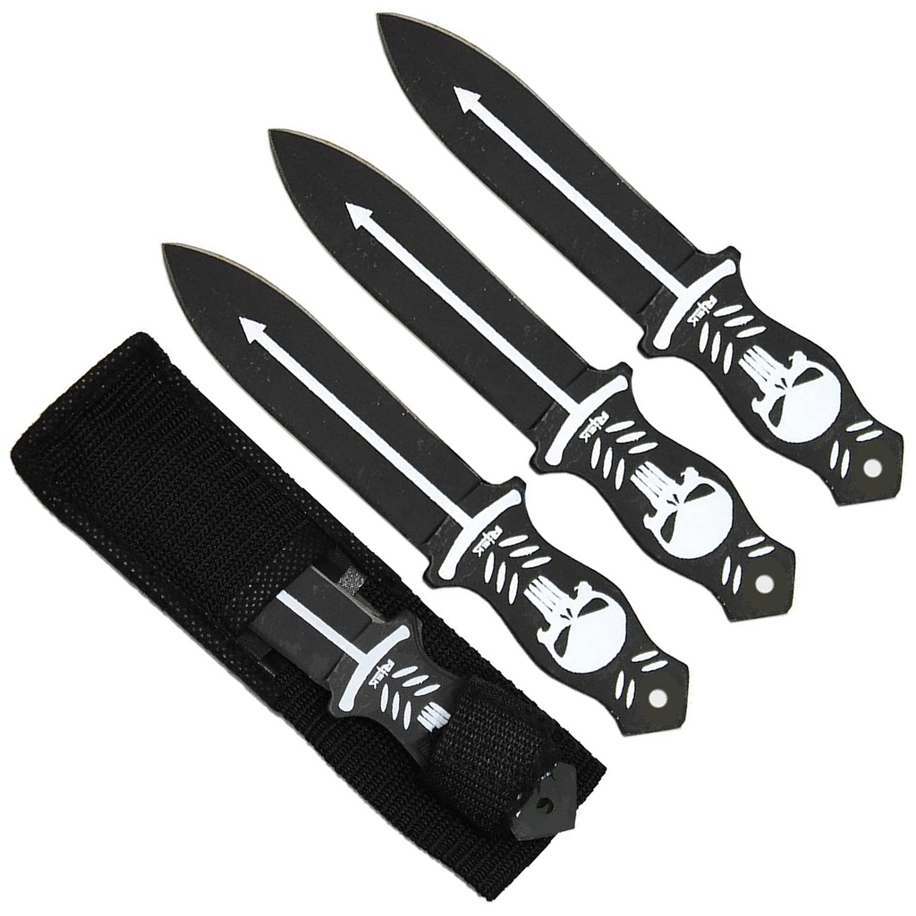 Skull Requiem Balanced Throwing Knife Set - Black & Silver