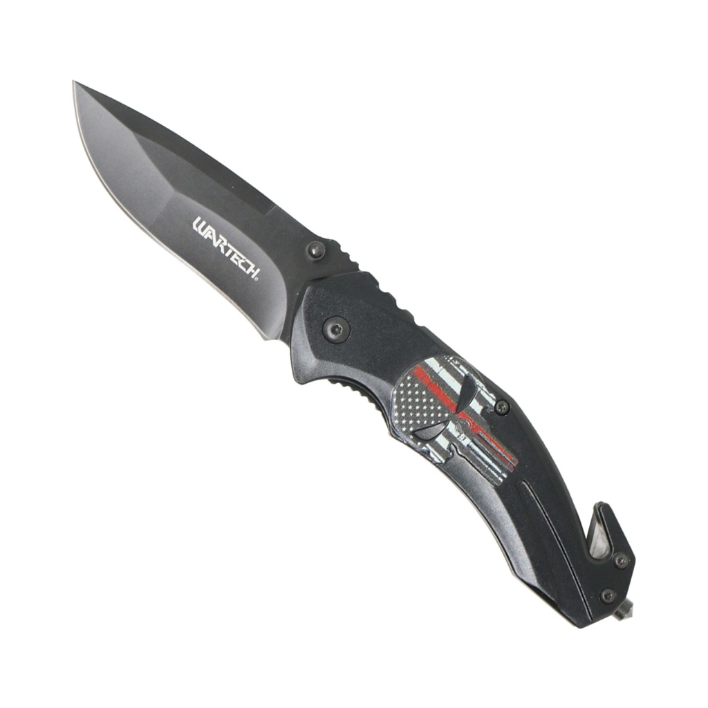 Red Line Patriot Skull Rescue + Assisted Opening Pocket Knife - Black Steel