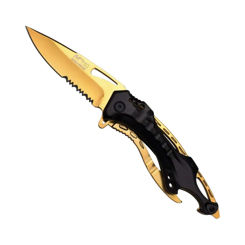 Midnight Ember Rescue Spring-Assisted Knife - Black/Gold Titanium