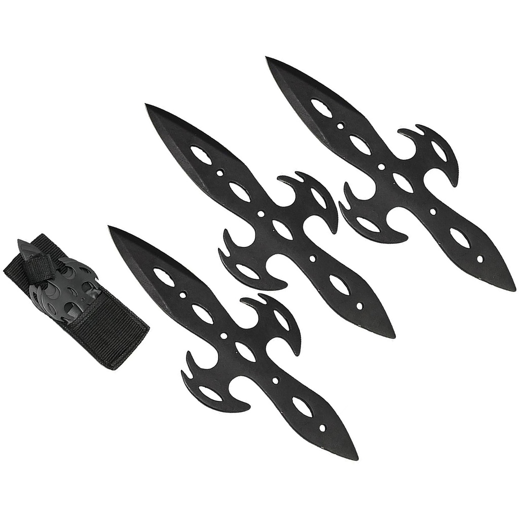 Black Warrior Flame Precision Throwing Knife Set - Matte Black