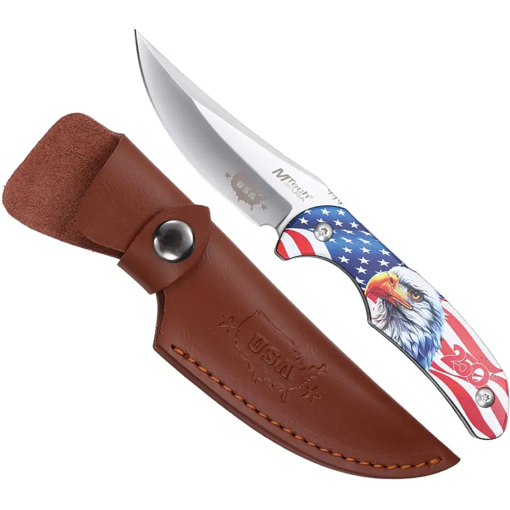 Eagle Honor Patriotic Fixed Blade Knife - Satin Silver