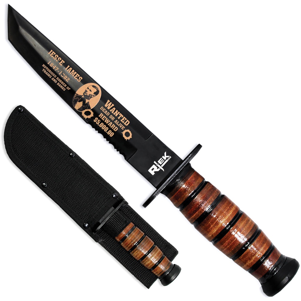 Outlaw Legacy Jesse James Survival Knife - Black Leather