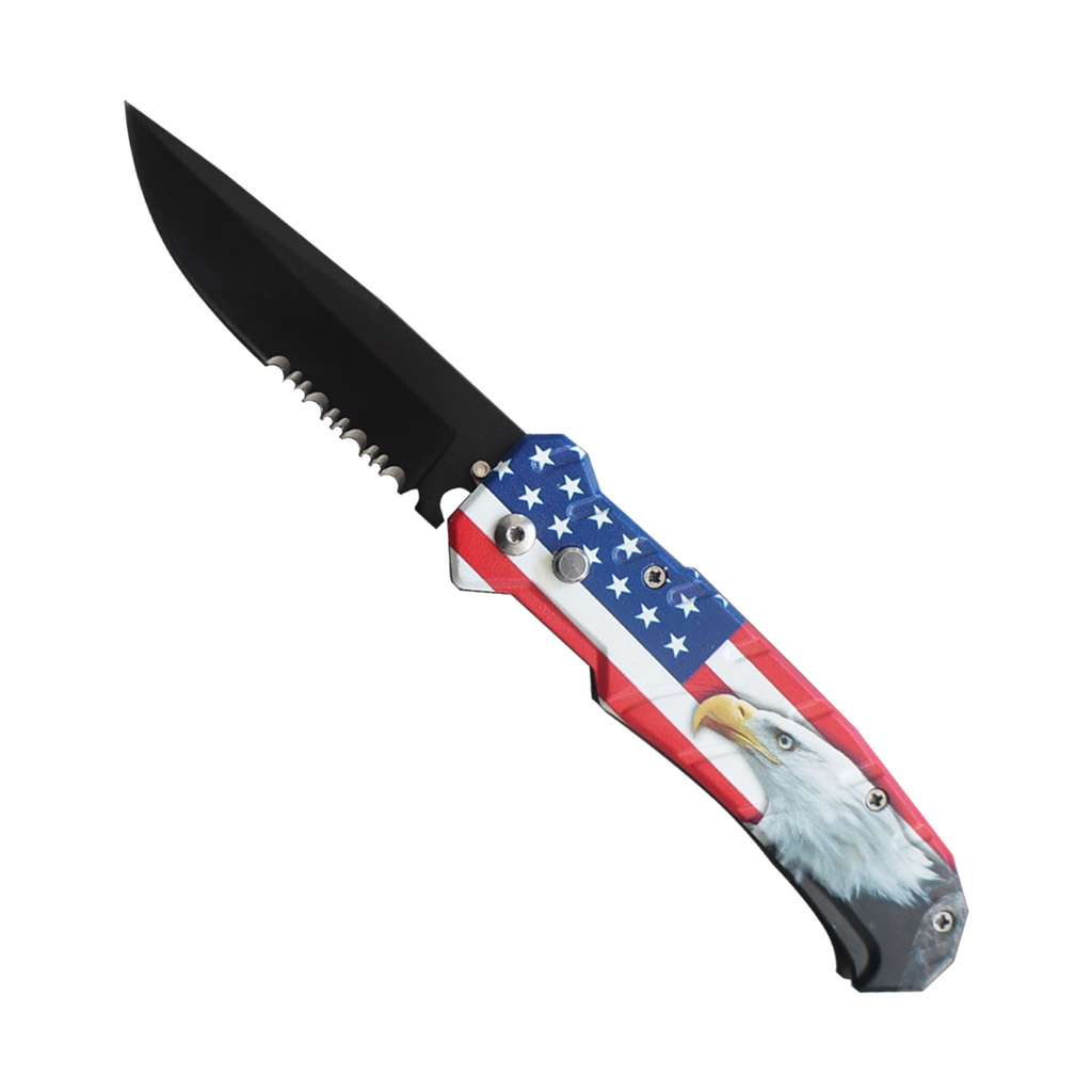 Liberty Eagle Quick-Deploy Automatic Knife - USA Flag Aluminum