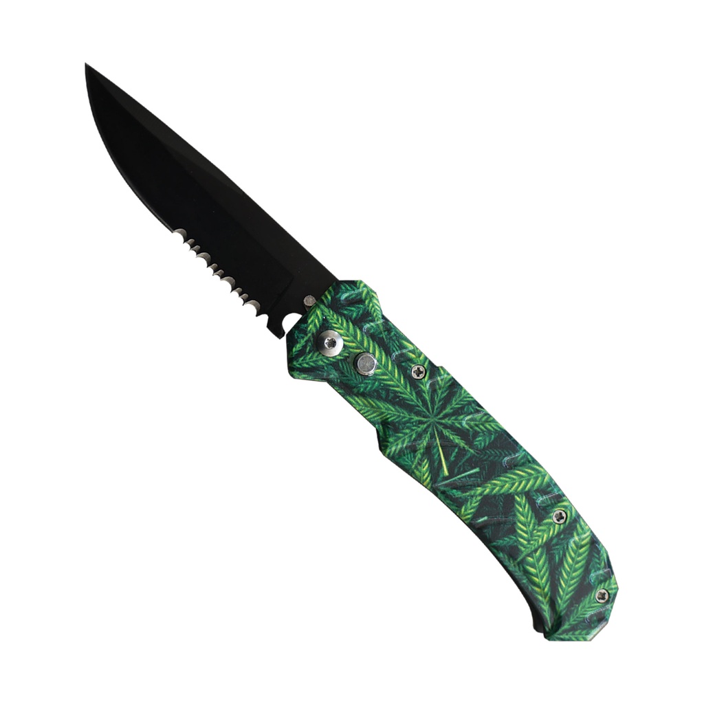 Leaf-Lock Quick-Deploy Automatic Knife - Green Leaf Handle