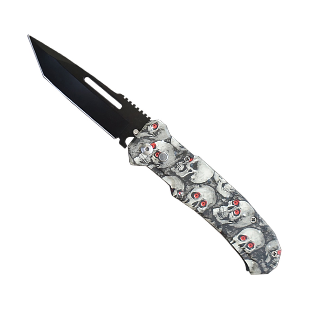 Red-Eye Reaper Tanto Automatic Knife - Matte Black Skull