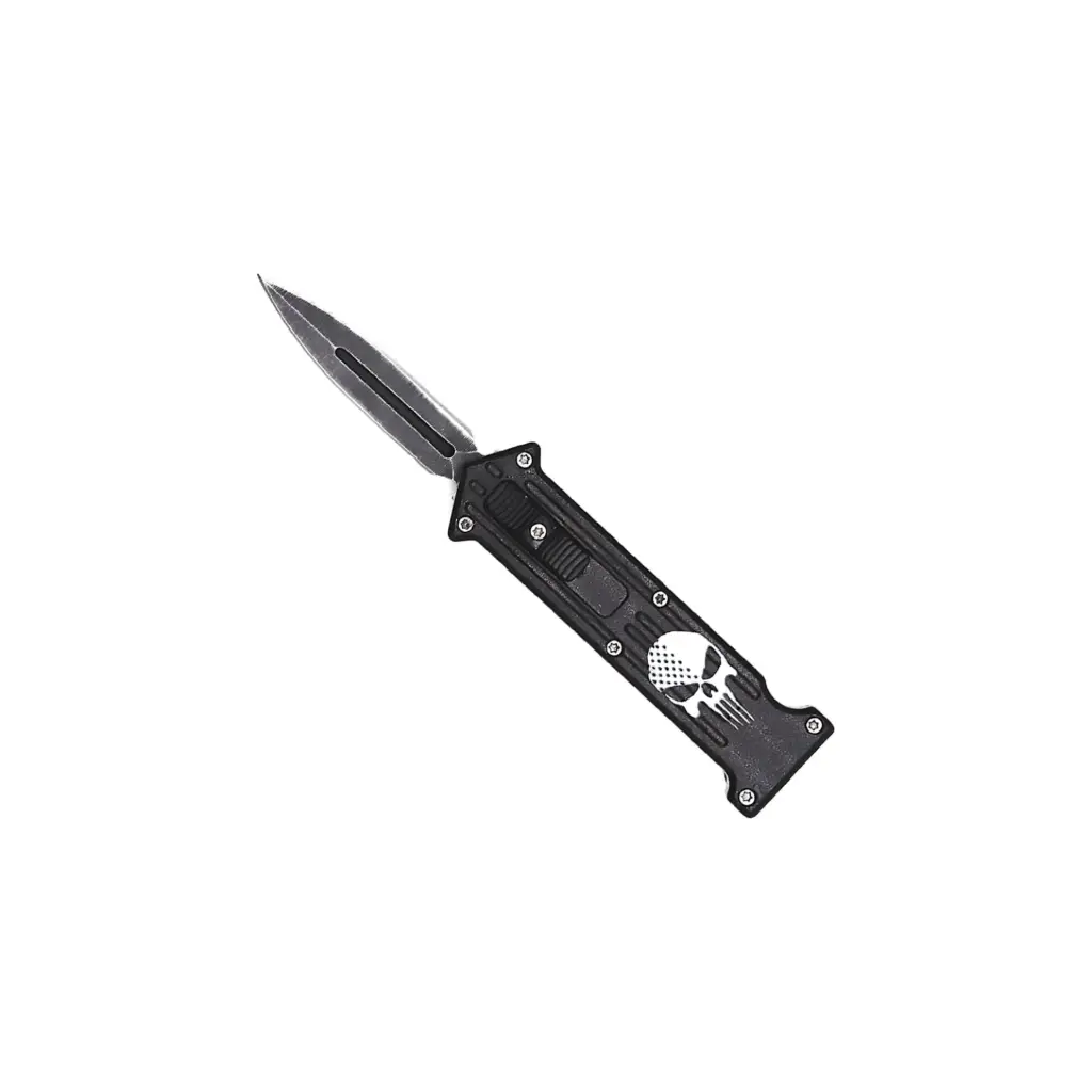 Vigilante Skull Quick-Slide Mini OTF Knife - Matte Black