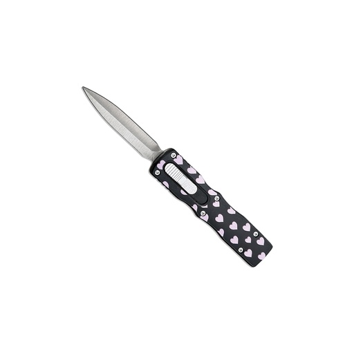 Heartline Snap Micro OTF Knife - Black Pink Hearts